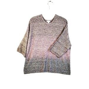 Pure J.Jill Sweater Women's L 3/4 Sleeve Ombre Plum Grey Knit Scoop Neck Cotton